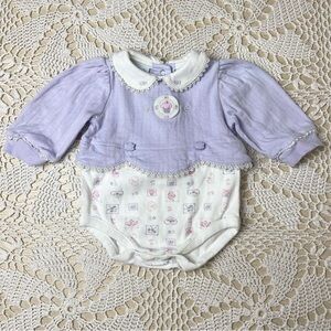 Vintage 1990s First Moments Baby Girl 0-3 Months Cupcakes Tea Long Sleeve Romper